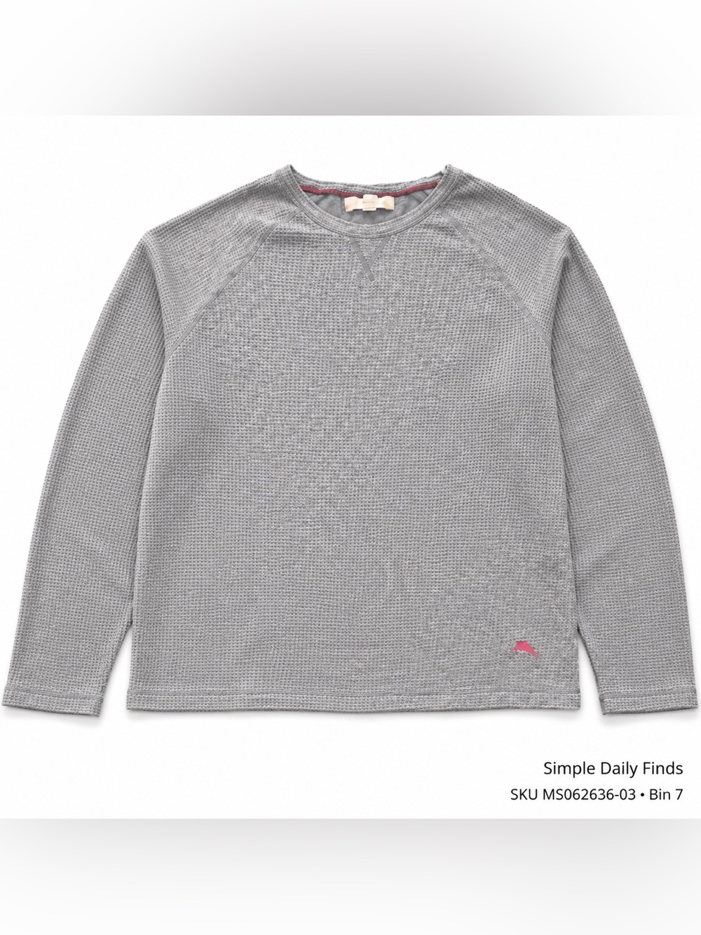 Tommy Bahama Men XXL Gray Waffle Knit Thermal Long Sleeve Marlin Shirt